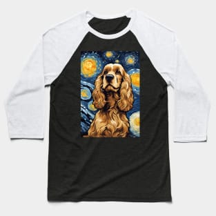 Cute Cocker Spaniel Dog Breed Painting Dog Breed Painting in a Van Gogh Starry Night Art Style Baseball T-Shirt